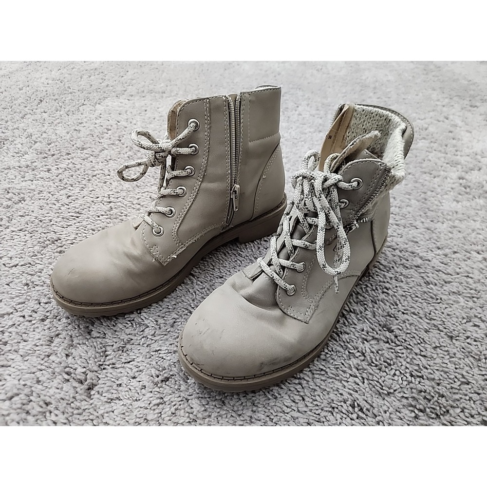 Jellypop Combat Boots Womens 9M Beige Knit Cuff Side Zipper Lace Up Outdoor